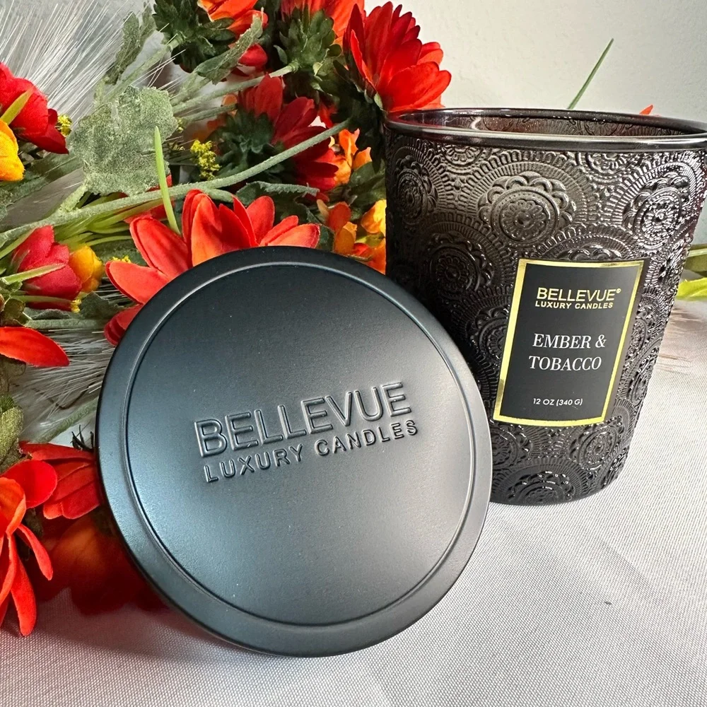 Bellevue Double Wick 12 oz Luxury Candle ~ EMBER & TOBACCO ~ New!